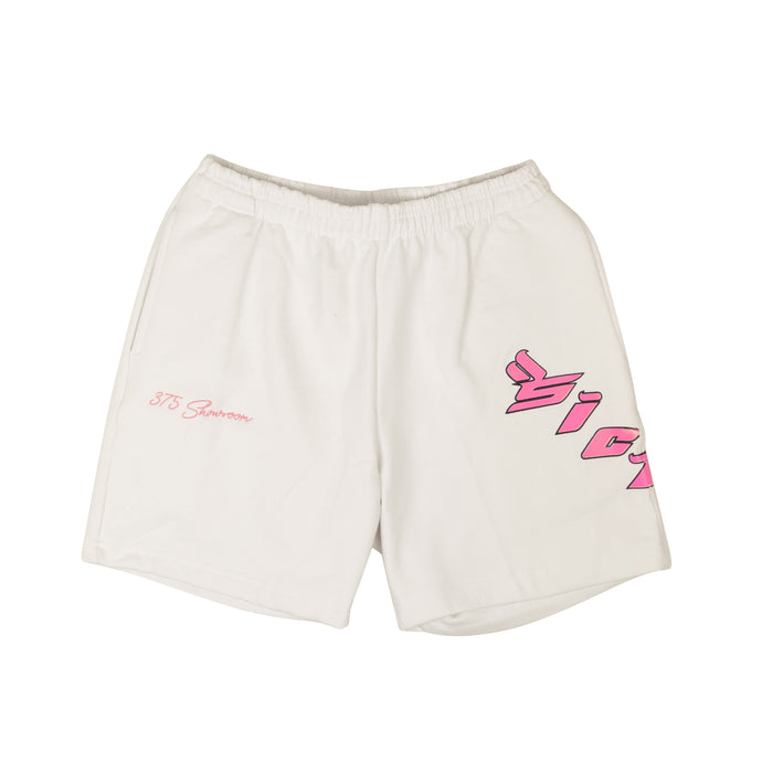 X 375 White And Pink 375 Logo Sweatshorts