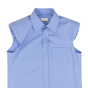 Blue Casual Padded Sleeveless Shirt