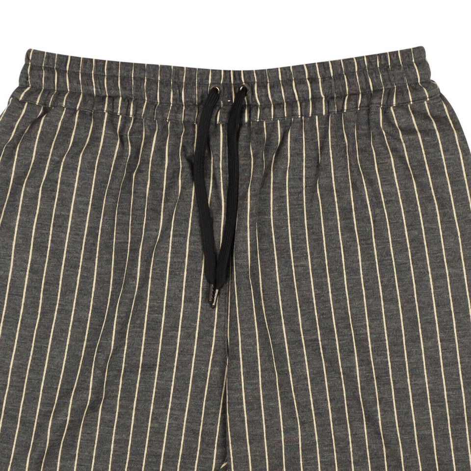 Grey White Pinstripe Wool Blend Shorts