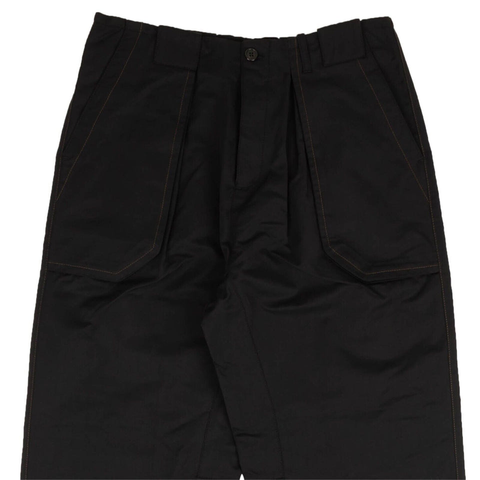 Black Nylon Wide Leg Cargo Trousers
