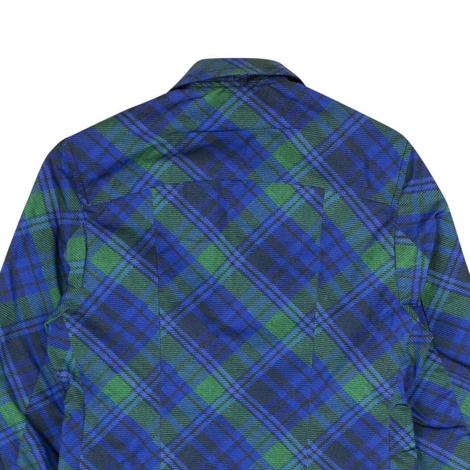 Blue And Green Studded Plaid Tartan Print Jacket