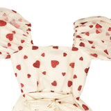 White And Red Glitter Heart Cinched Blouse