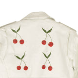 White Hand Painted Cherry Leather Jacket