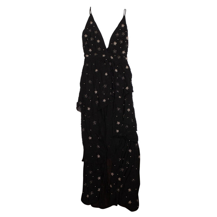 Amiri Asymm Deep V Bead Long Dress - Black