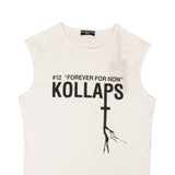 White Kollaps Print Sleeveless Slim T-Shirt