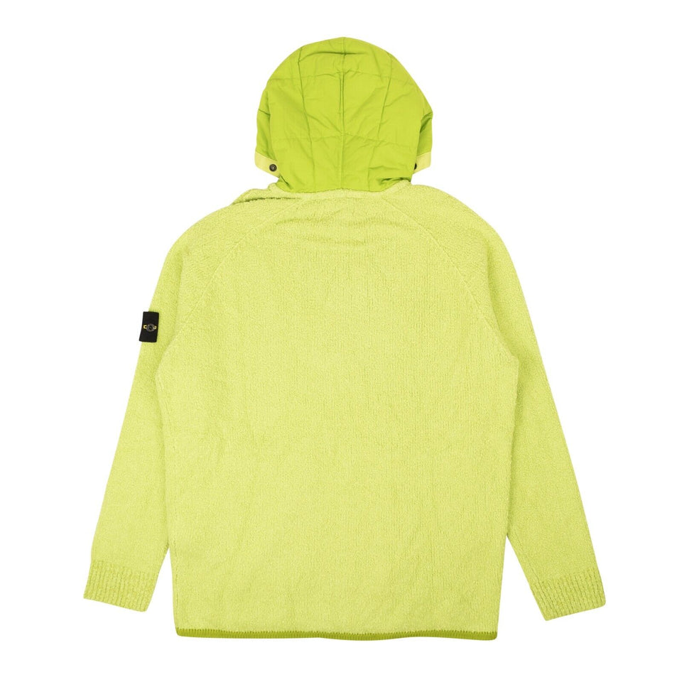 Lime Green Boucle Zip-Up Puffer Hoodie