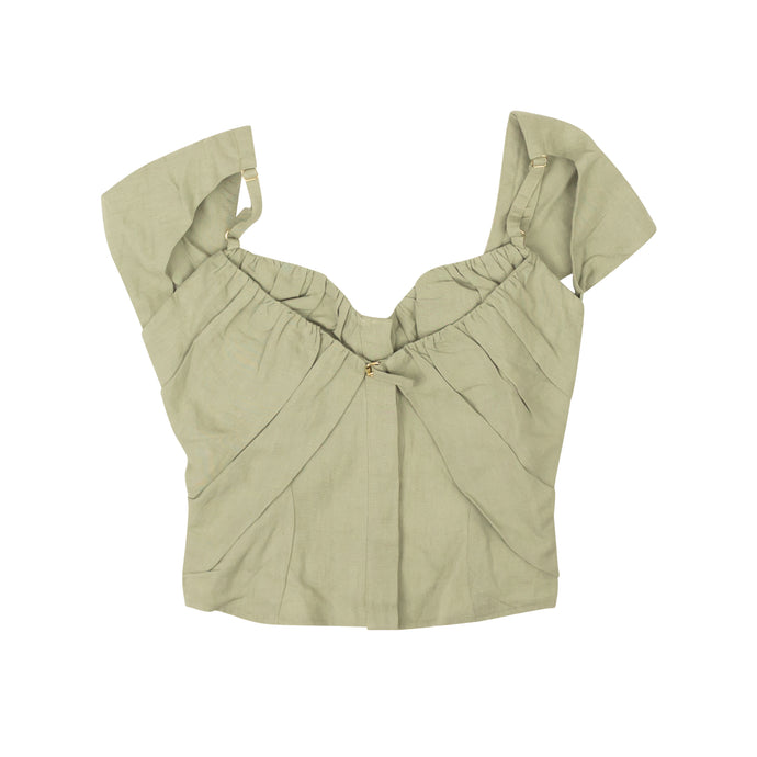 Sage Green Ruched Linen Bustier Top