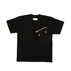 NWT SACAI Black Cotton Zipper Short Sleeve T-Shirt