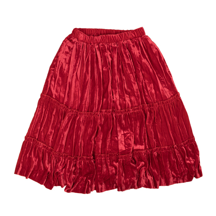 Red Crush Velvet Tier Frill Trim Skirt