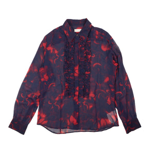 Blue And Red Floral Ruffle Trimmed Chow Shirt