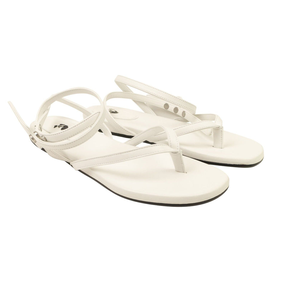 White Flat Zip Tie Sandals