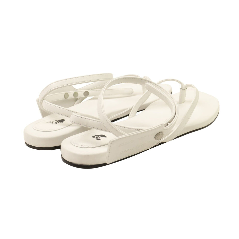 White Flat Zip Tie Sandals