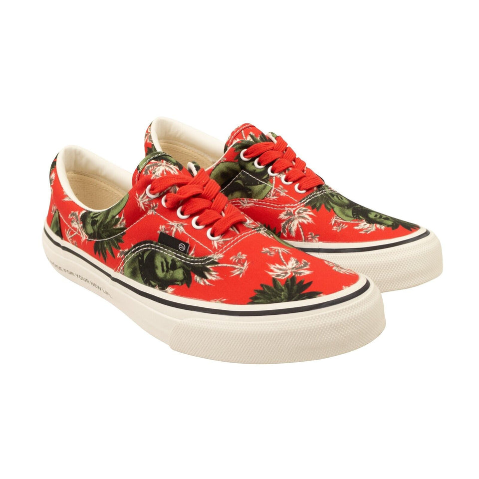 Red Face Print Canvas Low Top Sneakers