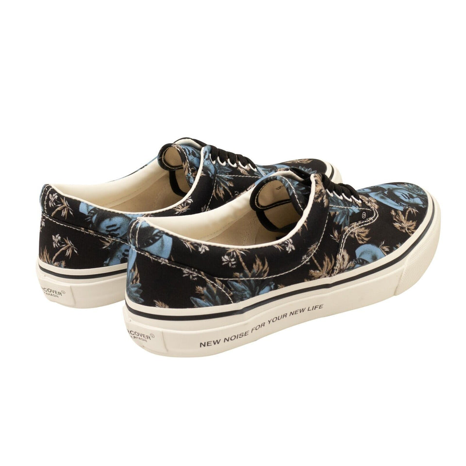 Black Face Print Canvas Low Top Sneakers