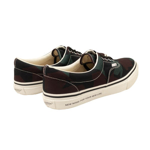 Black Green And Burgundy Print Canvas Low Sneakers