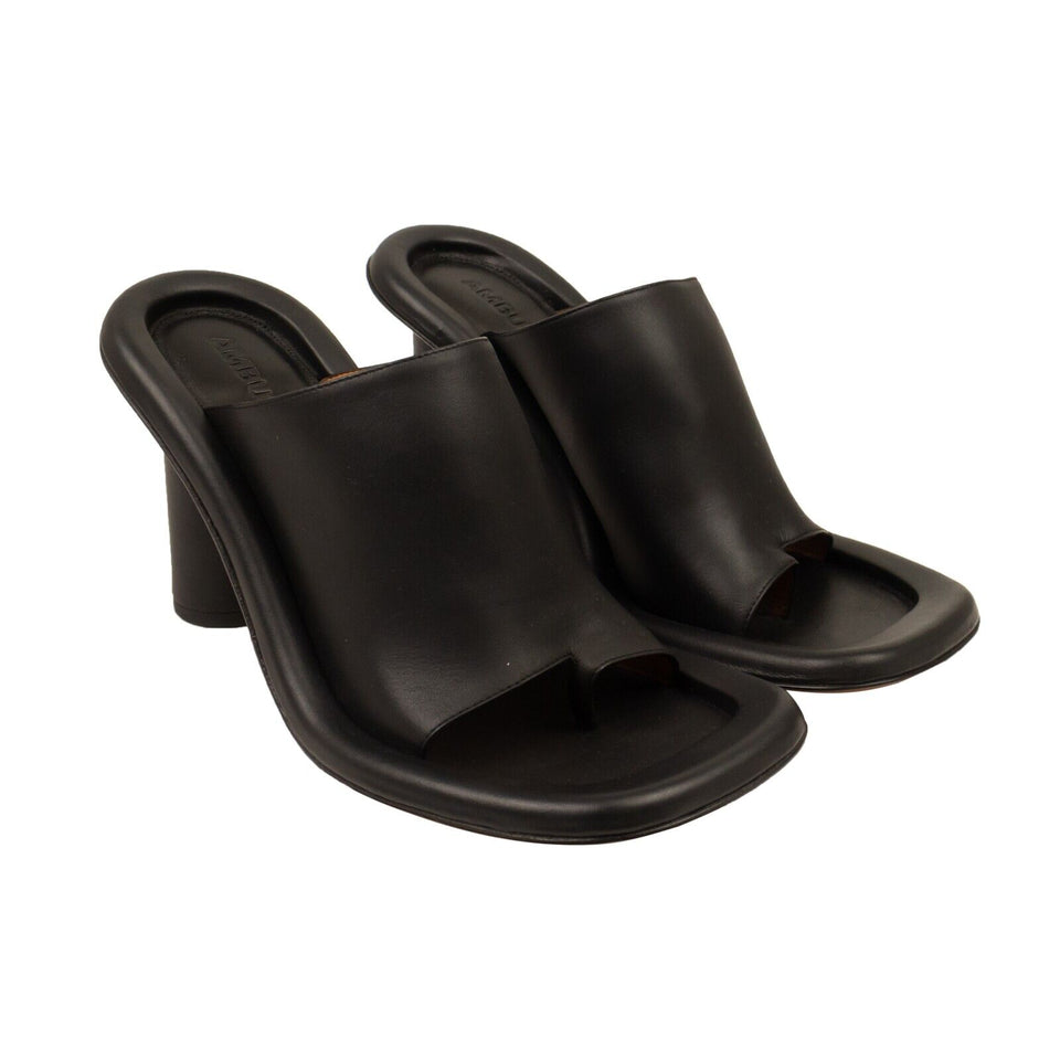 Black Leather Cushion Mules
