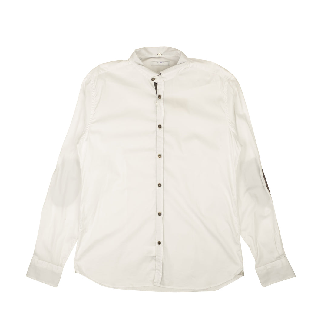 White And Brown Elbow Patch Button Down Shirt