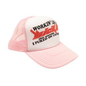 Light Pink And White Working Like a Sicko Trucker Hat