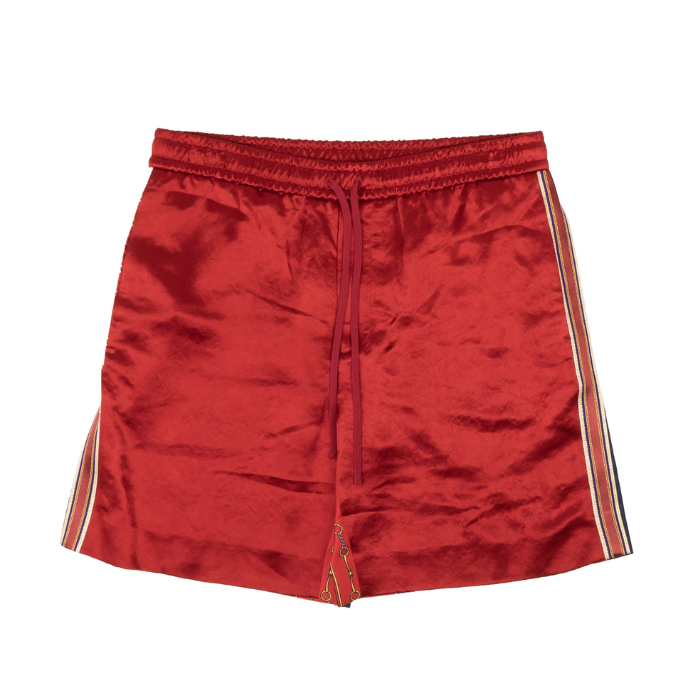 Red Jacquard Stripe Bermuda Silk Shorts