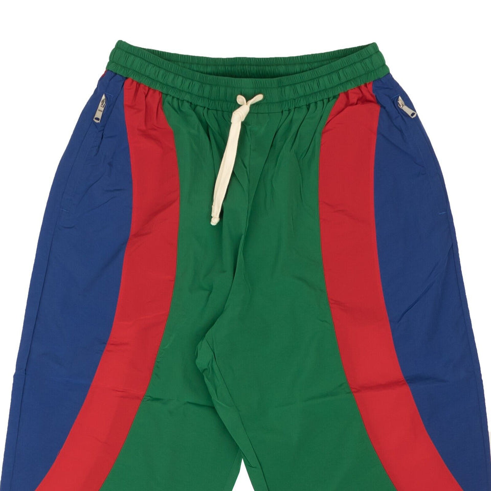 Green, Red And Blue Geometric Nylon Track Pants