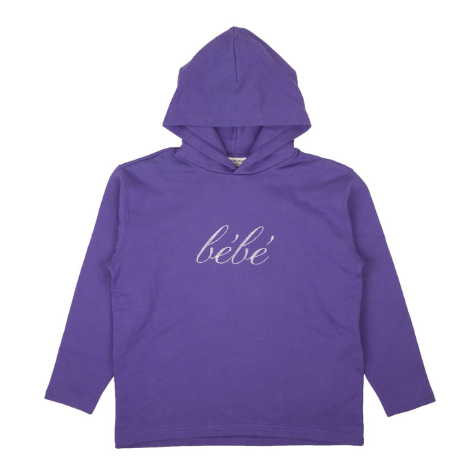Women's Purple Rhinestone Bebe Cropped Logo Hoodie