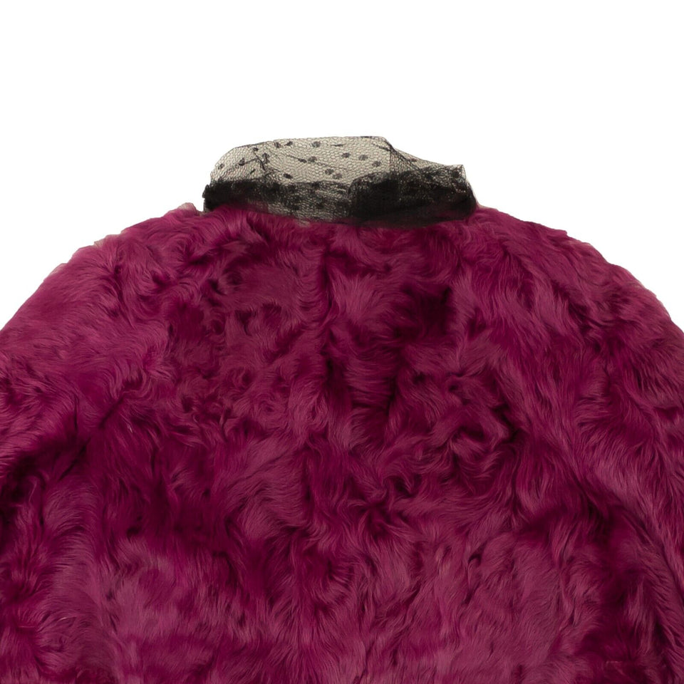 Fuchsia Tulle Trimmed Cropped Fur Jacket