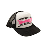 X 375 Black And Pink Logo Trucker Cap