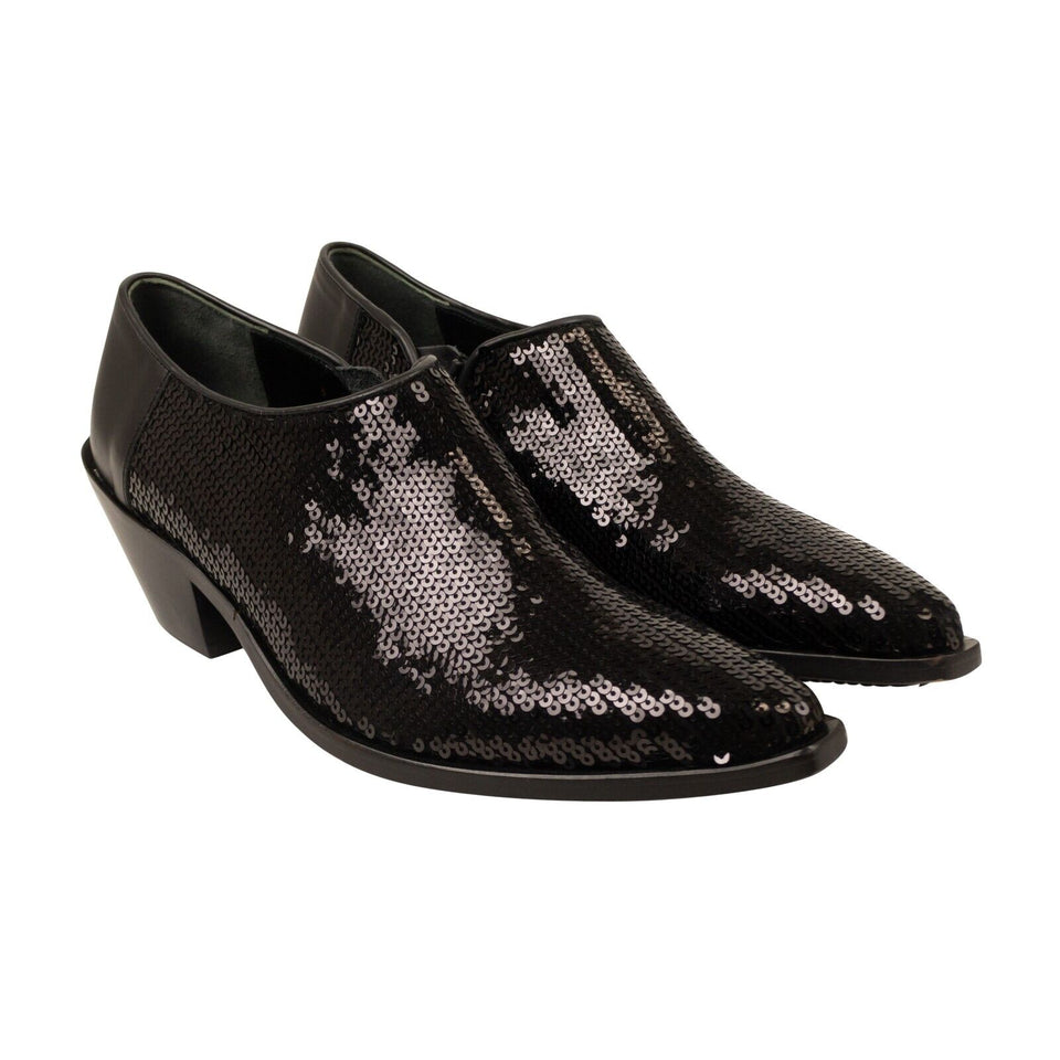 Black Sequin Embellished Point Shoes