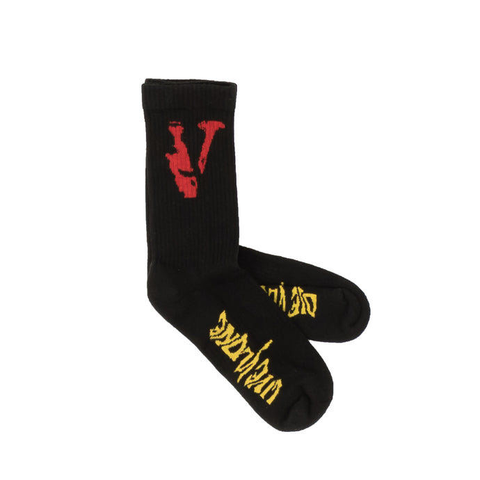 Black, Red And Yellow Mirage Ribbed Socks