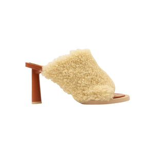 Beige Carre Rond Shearling Les Mules Heels