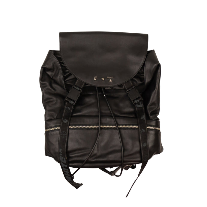 Black Leather Logo Backpack