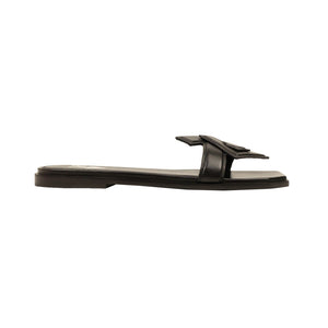Black Leather Arrow Flat Sandals