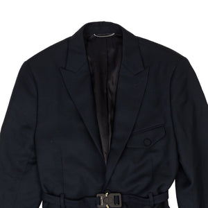 Navy Blue Textured Wool And Canvas Mohair Jacket