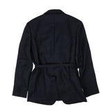 Navy Blue Textured Wool And Canvas Mohair Jacket