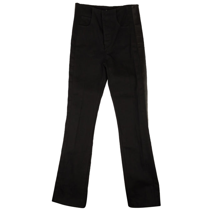 Black Satin Stripe Cotton Straight Jeans