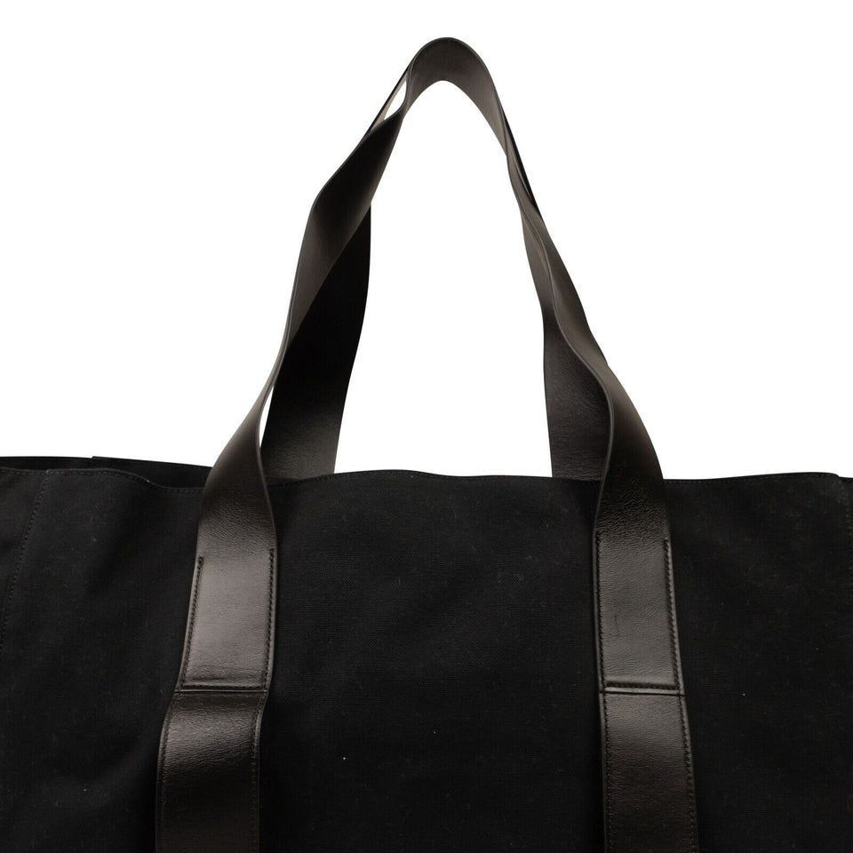 Black Canvas Top Handle Logo Tote Bag