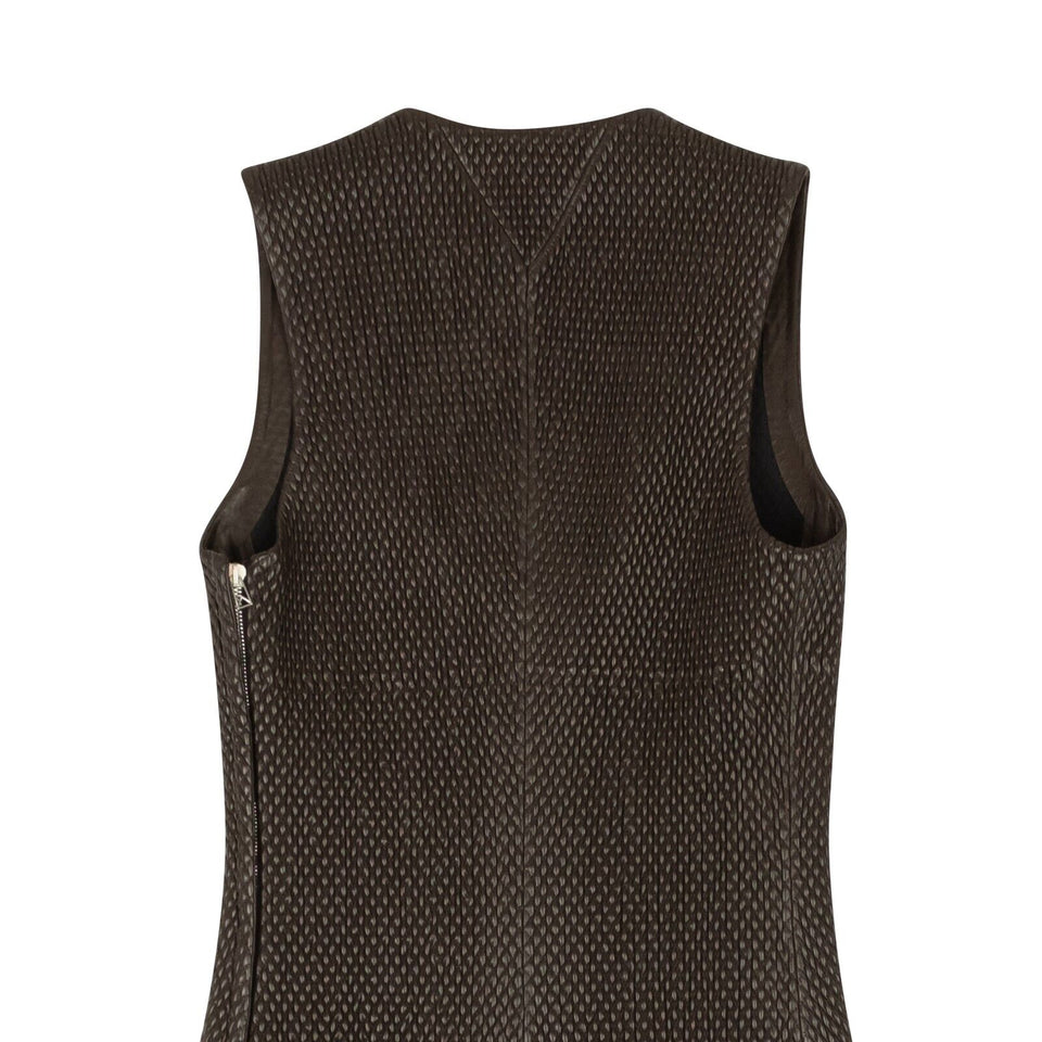 Brown Quilted Leather Sleeveless Dress