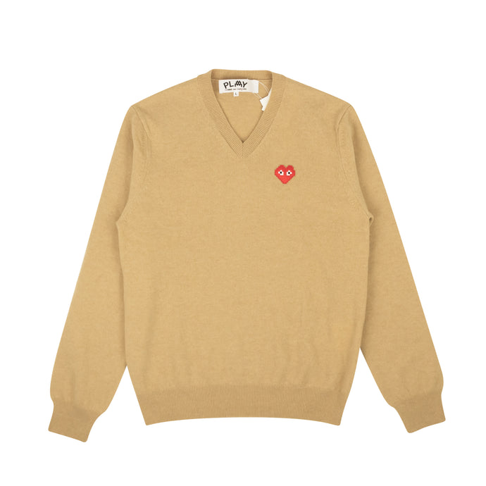 PLAY Tan Brown Heart V-Neck Sweater