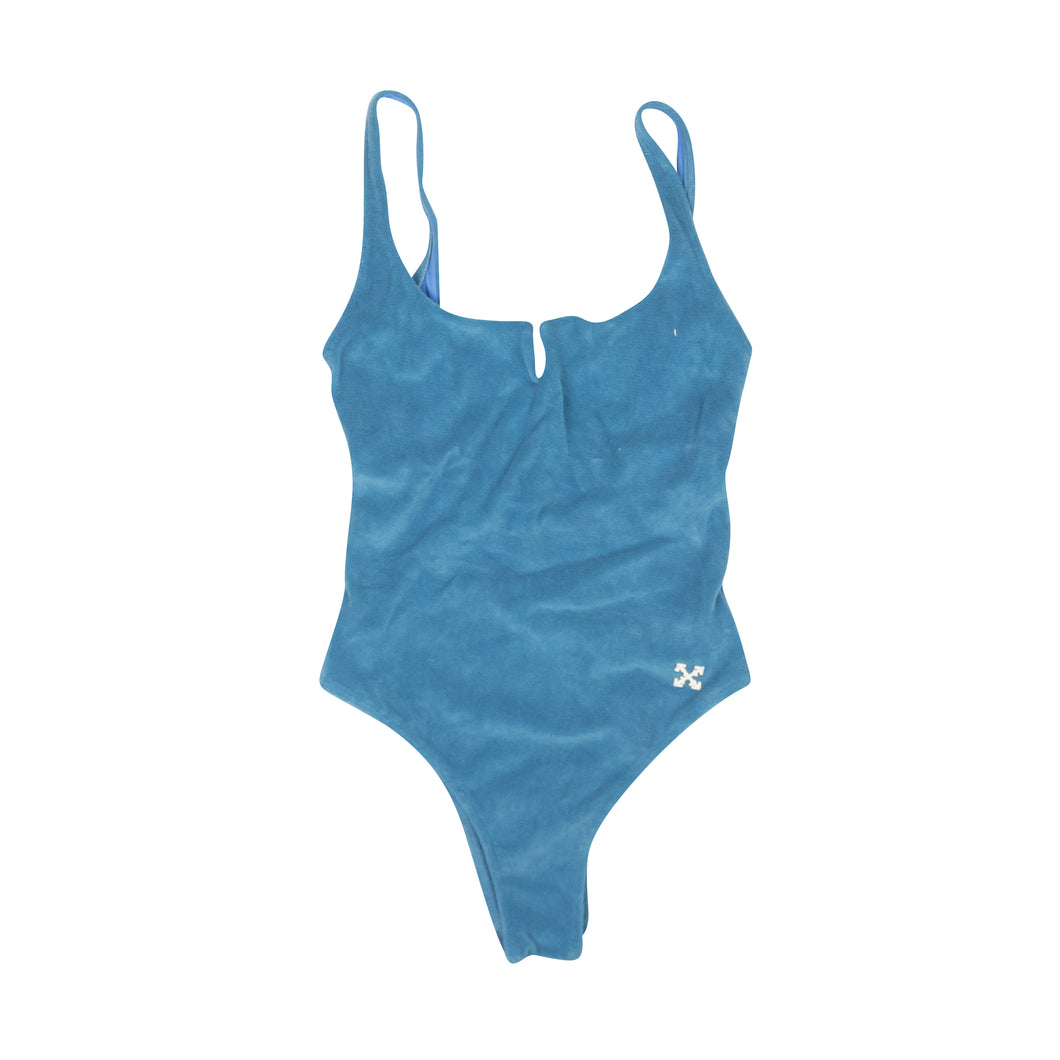 Blue Terry Cotton Slit Swimsuit