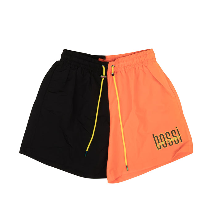 Black And Orange Nylon Split Design Shorts