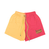 Magenta And Yellow Nylon Split Design Shorts
