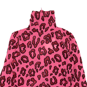 Pink Acrylic Wool Leopard Print Turtleneck Top