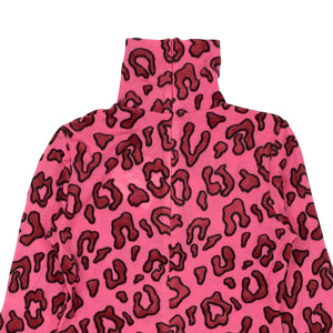 Pink Acrylic Wool Leopard Print Turtleneck Top