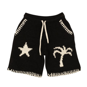 Black Acrylic Night Sky Print Knit Shorts