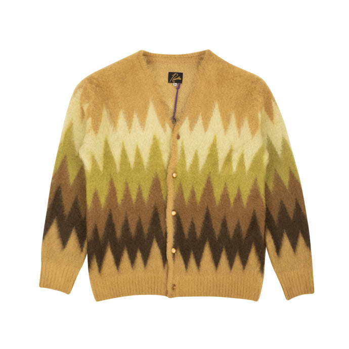 Brown Mohair Zig Zag Button-Up Cardigan