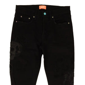 Black Cotton Skull Head Design Slim-Fit Jeans