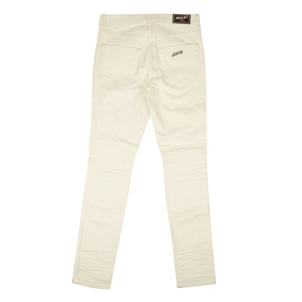 White Cotton 3D Stripe Detail Slim-Fit Jeans