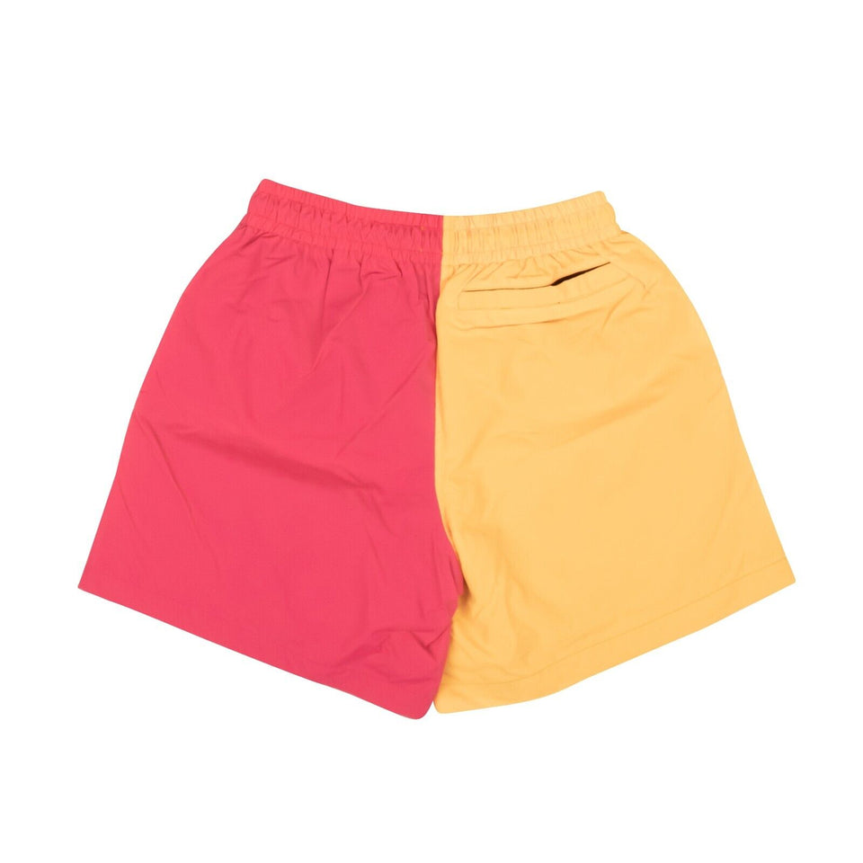 Magenta And Yellow Nylon Split Design Shorts