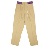 Beige And Purple Cotton Track Belt Pants