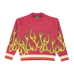 Fuchsia Pink Wool Burning Crewneck Sweater